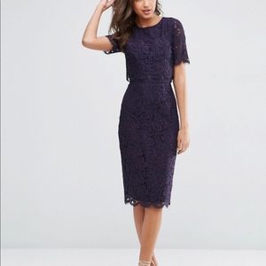 ASOS TALL Navy Lace Crop Top Midi Pencil Dress
